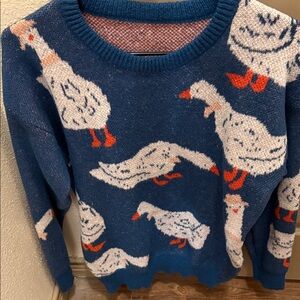 Blue Goose-Print Crewneck Sweater